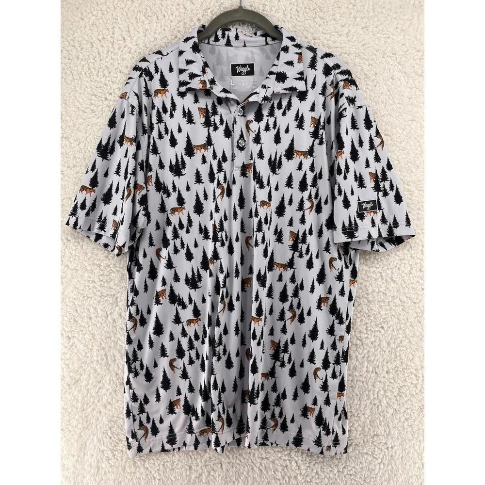 Waggle Polo Men’s Sz Large All Over Print Tiger In The Woods Shirt Golf Tennis - Picture 1 of 6